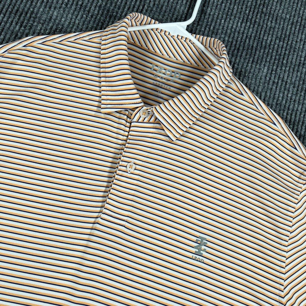 IZOD Golf Polo Shirt Mens XL Yellow Blue Striped Short Sleeve Stretch Outdoor